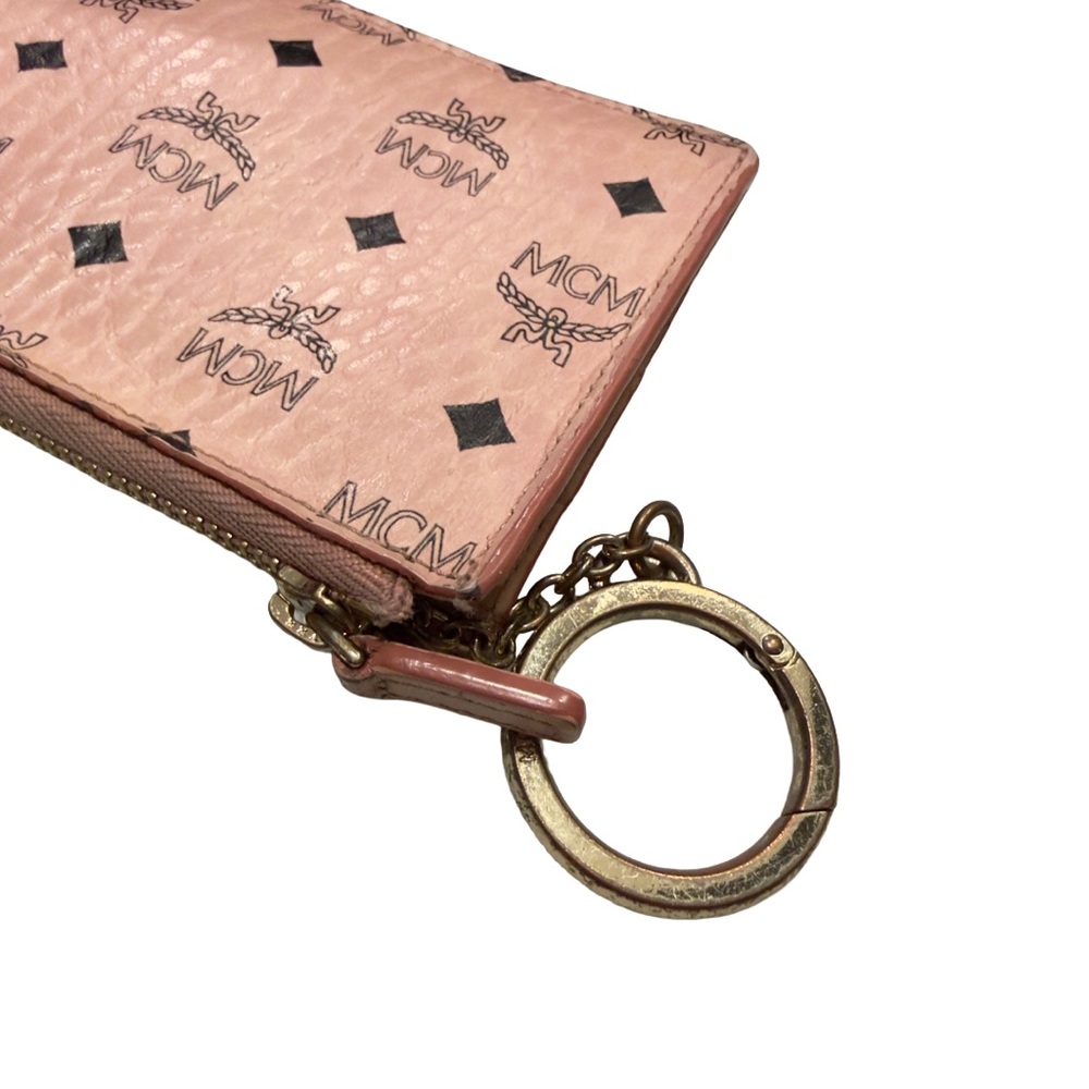 MCM Visetos Monogram Logo Zip Card Case Gold Keychain Wallet Pouch – Soft Pink - Picture 5 of 8
